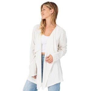 Le Moda Cable Knit Handkerchief Open Front Cardigan White Size L